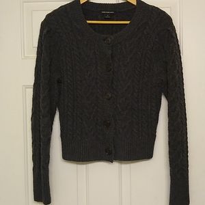Soft gray wool cropped cable knit cardigan